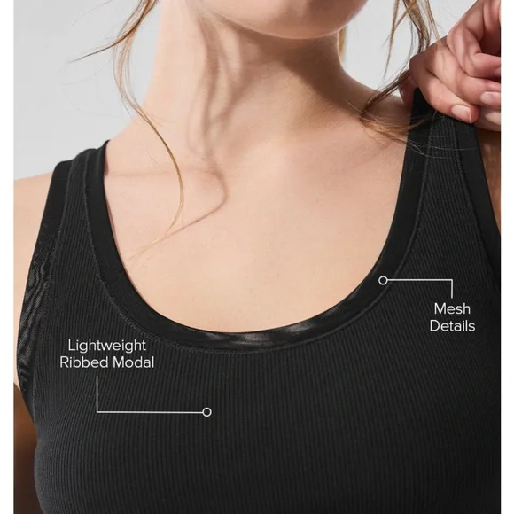 ALO Yoga Black Ribbed Mesh Tank - Picture 4 of 5
